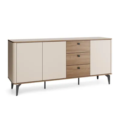 Obrázek produktu pro Komoda BETTSO AURENA XL, skříňka v odstínu Kaschmir Royal Nussbaum, 3 zásuvky s tichým dovíráním, 180 × 81 × 40 cm, vhodná pro vysavače-roboty