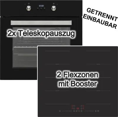 Produktbild von Herdset Backofen Hot Air Shield 69 Liter mit 2 fach Teleskopauszug und Induktionskochfeld 60 cm Flexzonen Booster rahmenlos VESTEL PKM