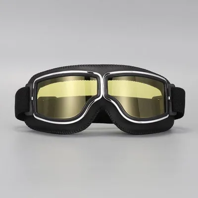Produktbild von Motorbrille, Retro-Sportbrille, Motorbrille für Männer, Anti-Condens, Staubdicht, UV-Schutz, für Motorradfahren, Radfahren, Rennsport, Skilaufen (schwarz mit gelben Gläsern).