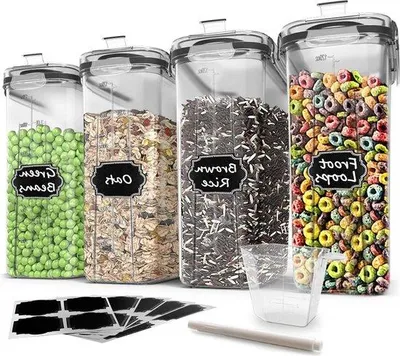 Image de Bocaux hermétiques pour céréales et sucre - Lot de 4 (4 litres) avec couvercles à vis noirs