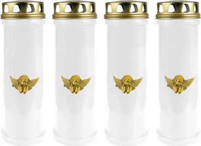 Produktbild von Grabkerze Weiß 4er Pack ( Druck Gold ), 100 Stunden/Kerze, Motiv: Engel