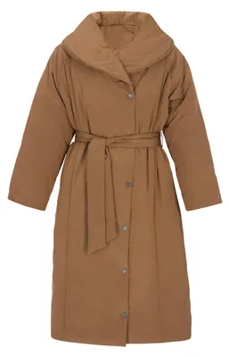 Produktbild von Damen Mantel Sand mit Schalkragen, Taillengürtel und lockerer Passform Größe S