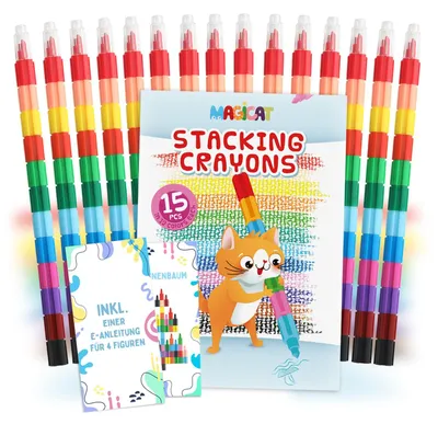 Wachsmalstifte stapelbar, 15 Stifte, 12 Farben, für Kinder