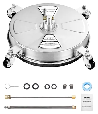 Produktbild von VEVOR 15" Hochdruckreiniger Flächenreiniger, Edelstahl Hochdruckreiniger Aufsätze mit 4 Rädern, 4000 Max PSI, 1/4 Schnellanschluss, 2 Sprühdüsen, 2 Verlängerungsrohre für Beton, Terrasse, Deck, Edelstahl, 38.1 cm