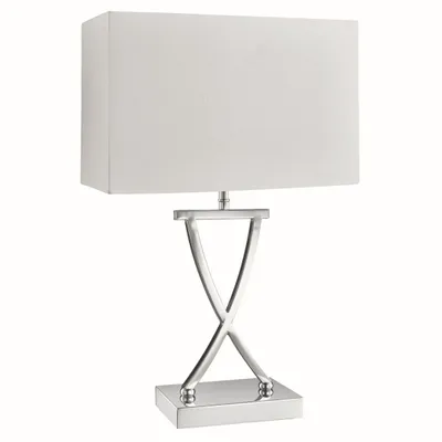 Produktbild von Tischlampe Modern "Table" Chrom weiß Stoff Metall Tischleuchte Wohnzimmer Schlafzimmer