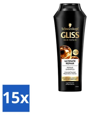Productafbeelding van 15 x Gliss Kur Ultimate Repair Shampoo voor beschadigd haar, 250 ml - Voordeelverpakking - 15 stuks