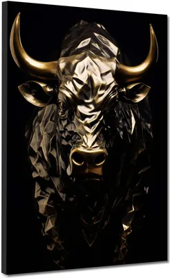 Produktbild von Stier Gold Style Kunstdruck Leinwandbild Wandbild XL Wanddeko: 120x160x4cm