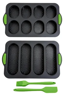 Immagine prodotto di Set di 2 stampi in silicone per baguette, con accessori, contenente 4 stampi per baguette e 8 stampi per panini, dimensioni 34x24 cm