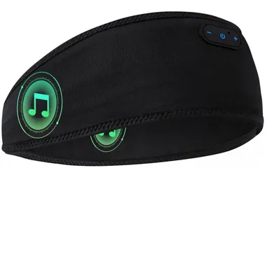 Produktbild von Schlafkopfhörer Bluetooth Stirnband aus Bambus-Baumwolle Flache Lautsprecher für ultimativen Komfort als Seitenschläfer Schwarz