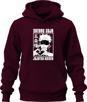 Produktbild von Satoru Gojo Jujutsu Kaisen Anime Fan Geschenk Augenbinde Herzhand Uni Hoodie Kapuzenpullover, Burgundy, XL