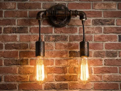 Produktbild von LED Innen Wandleuchte Industrial Wasserrohr Lampe zweiflammig Rost, Treppenhaus