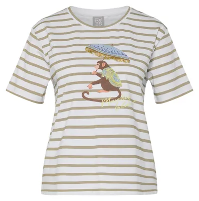 Produktbild von Rabe T-Shirt Grün mit Streifenmuster, Rundhalsausschnitt und Halbarm, Größe 42