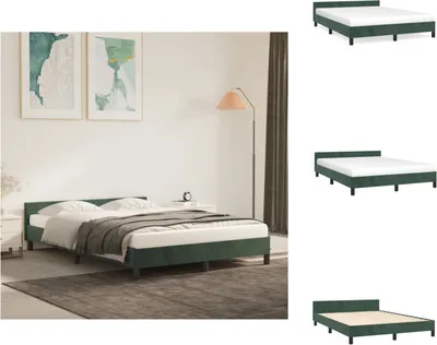 Image de vidaXL Cadre de lit avec tête de lit vert foncé 140x200 cm velours - Lits & sommiers