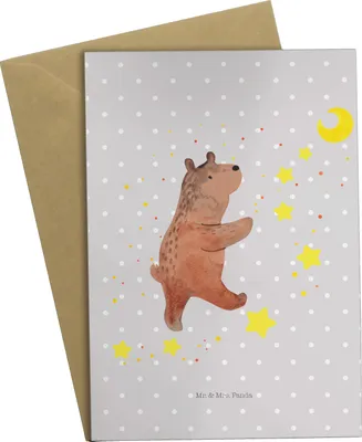 Produktbild von Mr. & Mrs. Panda Beileidskarte Bär Träume - Grau Pastell - Geschenk, weihnachtskarten, Traum, einladungskarten, hochzeitskarten, Traumdeutung, Grußkarte, Teddy, Träumen