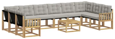 Produktbild von vidaXL Outdoor-Sofagarnitur mit Kissen 11 pcs Weiß und Hellgrau