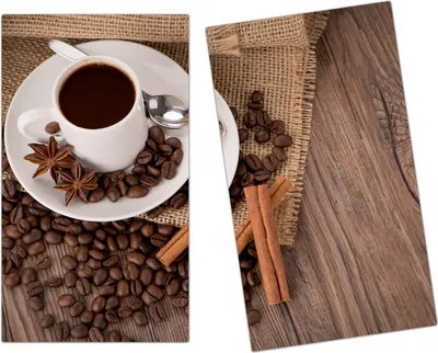 Produktbild von Spritzschutz Herdabdeckplatte Schneidebrett aus Glas Zimtstangen und Kaffeetasse 2-Teilig (60x52cm)