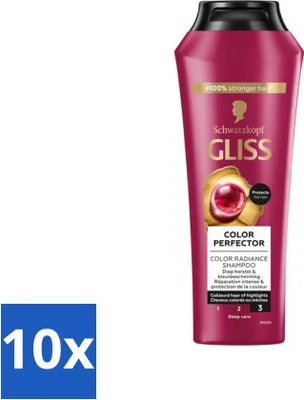 Productafbeelding van Gliss - Shampoo - Kleurbescherming & Glans - Voor langdurige kleurbehoud - 250 ml - Voordeelverpakking - 10 stuks