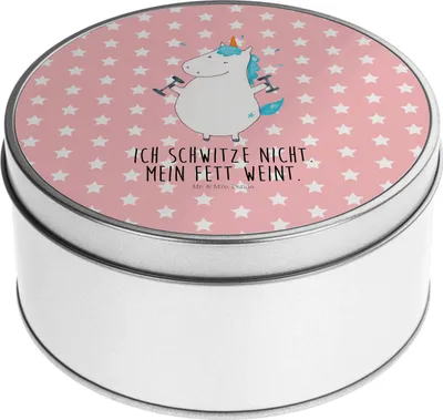 Produktbild von Mr. & Mrs. Panda zuckerdose Einhorn Fitness - Rot Pastell - Geschenk, Abnehmen, Gym, Fitnessstudio, Vorratsdosen, Metallbox, Sport, Teedose, Keksdose, Kaffeedose