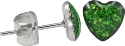 Produktbild von Ohrstecker Chirurgenstahl glitzerndes Herz Farbe - Dunkelgrün