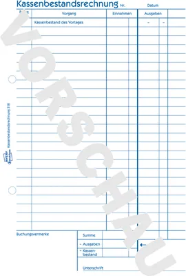 Produktbild von Avery Zweckform 318, Kassenbestandsrechnung, A5, 50 Originale, 50 Blatt