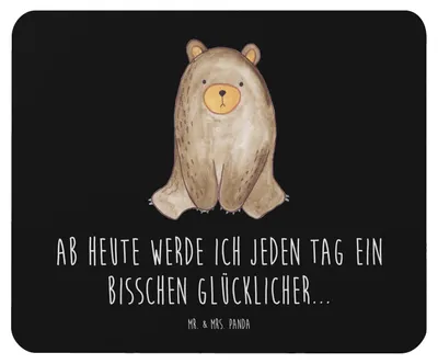 Produktbild von Mr. & Mrs. Panda Mauspad Bär sitzend - Schwarz - Geschenk, mousematte, Mouse Pad, laptop, Mousepad, Teddy