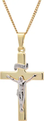 Produktbild von Gold Anhänger Kreuz Korpus  mit Goldkette  585-14 Karat Gold 55 cm