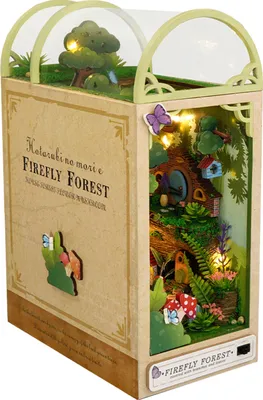 Produktbild von OKWISH 3D Puzzle, DIY Book Nook Kit, Puppenhäuser Miniatur Haus Kit mit Möbeln und LED-Licht, Buchstützen aus Holz, Bücherregaldekoration