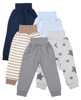 Productafbeelding van TupTam Unisex babybroek met elastische taille, 5-pack, gemaakt van  gecertificeerde materialen. Lange broek, uniseks, kleur: Jongensmodel 7, maat: 68
