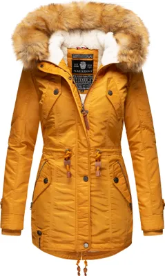 Produktbild von Navahoo La Viva Eleganter Damen Winter Parka mit Kapuze und Kunstpelzbesatz Wintermantel Vegan Gelb Gr. 34 - XS