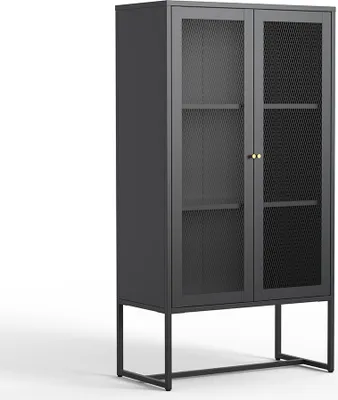 Produktbild von Milton & Oldbrook Vitrinenschrank Athens Schwarz 80 x 40 x 150 cm