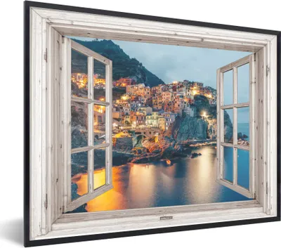 Produktbild von MuchoWow® Gerahmtes Poster Ausblick - Italien - Meer 80x60 cm - Poster mit Schwarzem Bilderrahmen Wandposter Rahmen Foto Bilder - Schwarzem - Mit Gestell