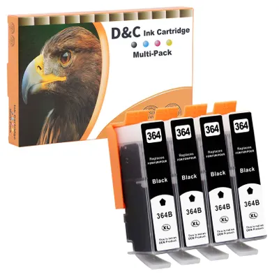 Produktbild von D&C 4x 364XL Schwarz Druckerpatronen Kompatibel für HP 364XL Patronen für Photosmart 7520 5520 5510 6510 6520 B209a, Deskjet 3520 3522, Officejet 4620