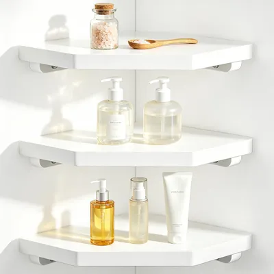 Produktbild von Wandregal Holz 3er Set, 28,5 cm, weiß, Eckregal für die Küche