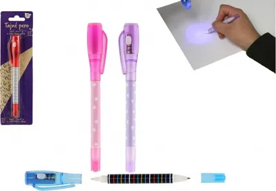 Produktbild von Geheimstift mit unsichtbarer Tinte und UV-Licht + Kunststoffstift 15cm batteriebetrieben - Farbmix
