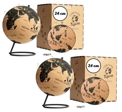 Productafbeelding van Set van 2 Vintage Kurkwereldbollen van 24 cm