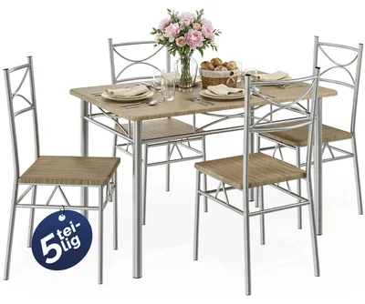 Produktbild von CASARIA® Esstisch mit 4 Stühlen Holz 5-tlg Set Metall 110x70cm Industrial Esszimmer Küche Stühle Tisch Möbel Essgruppe Sitzgruppe Paul Eiche