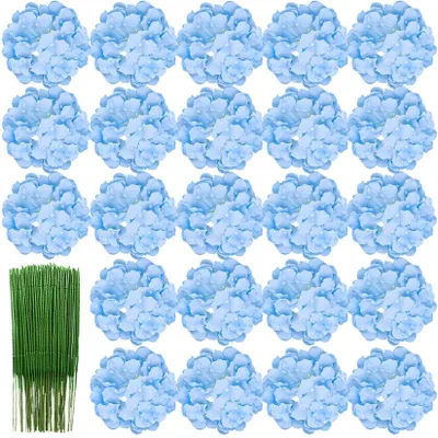 Productafbeelding van Hinyo zijden hortensiabloemen kunstbloemen - Set van 28 - Geschikt voor thuis - Bruiloft en feestdecoratie (lichtblauw)