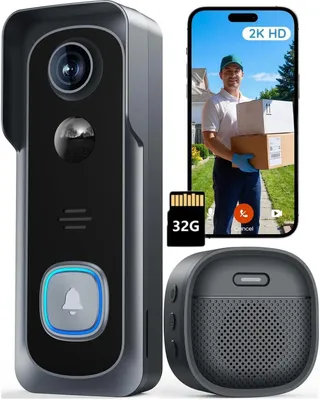 Produktbild von 2K HD WLAN türklingel mit kamera Funkklingel mit Kamera haustürklingel mit kamera Alexa Nachtsicht PIR Bewegungserkennung 2-Wege-Audio mit 32G Karte
