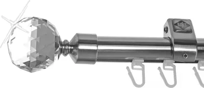 Produktbild von Innenlauf Edelstahl Look Gardinenstange 20mm Deckenträger 1-läufig, Kristallkugel, Länge wählbar D50 E87 I