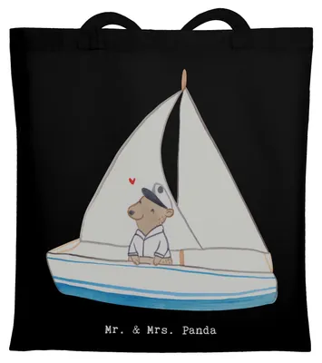 Produktbild von Mr. & Mrs. Panda Uni Tasche Bär Segeln - Schwarz - Geschenk, Schultasche, Shopping, Yachtclub, einkaufsshopper, Segeltörn, Laptoptasche, Segelschule, Tote Bag, Segelboot