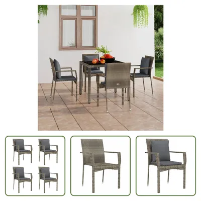 Produktbild von The Living Store Gartenstühle mit Kissen 4 Stk. Poly Rattan Grau