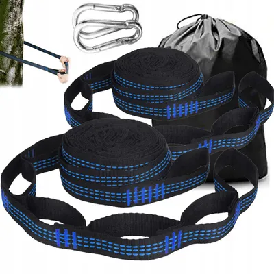 Produktbild von Hängematte Befestigung, Befestigungsset für Hängematte, Hängemattengurte mit 2 Hakenkarabinern, Camping-Hängegurte, Blau