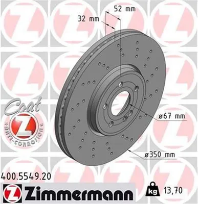 Produktbild von 2x ZIMMERMANN 400.5549.20 Bremsscheibe Vorderachse