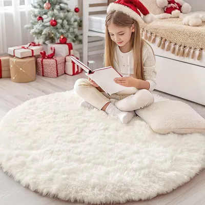 Image de Tapis moelleux à poils longs - Antidérapant et lavable - Rond 160 cm