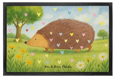 Produktbild von Mr. & Mrs. Panda fußmatte Igel Herzen Design 60 x 90 cm - Weiß - Geschenk, Liebe, Lustige Sprüche, Fußabstreifer, Schmutzfangmatte, abstreifer, Leben, Kuss, Schmutzmatte