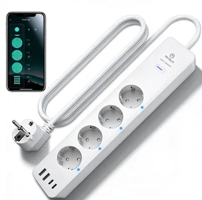 Smarte Steckdosenleiste WLAN, 4 Steckdosen + 2 USB-A + 2 USB-C