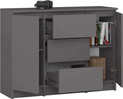 Produktbild von Akord Kommode 2 Türen 3 Schubladen Grau/Graphit 101X35X76 Cm
