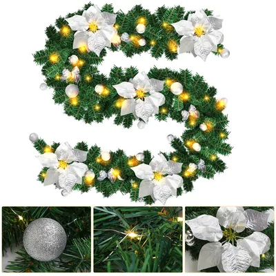Obrázok produktu pre Clanmacy 270 cm vianočná girlanda s 50 LED rozprávkovými svetielkami vianočná dekorácia jedľová girlanda, strieborná