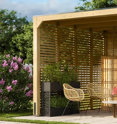 Produktbild von Lamellenwand Karibu für Pavillon Cubusso 295 x 235 cm natur