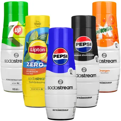Produktbild von SodaStream Sirup Set 5x440ml Pepsi 7UP Mirinda Lipton Zero Konzentrat